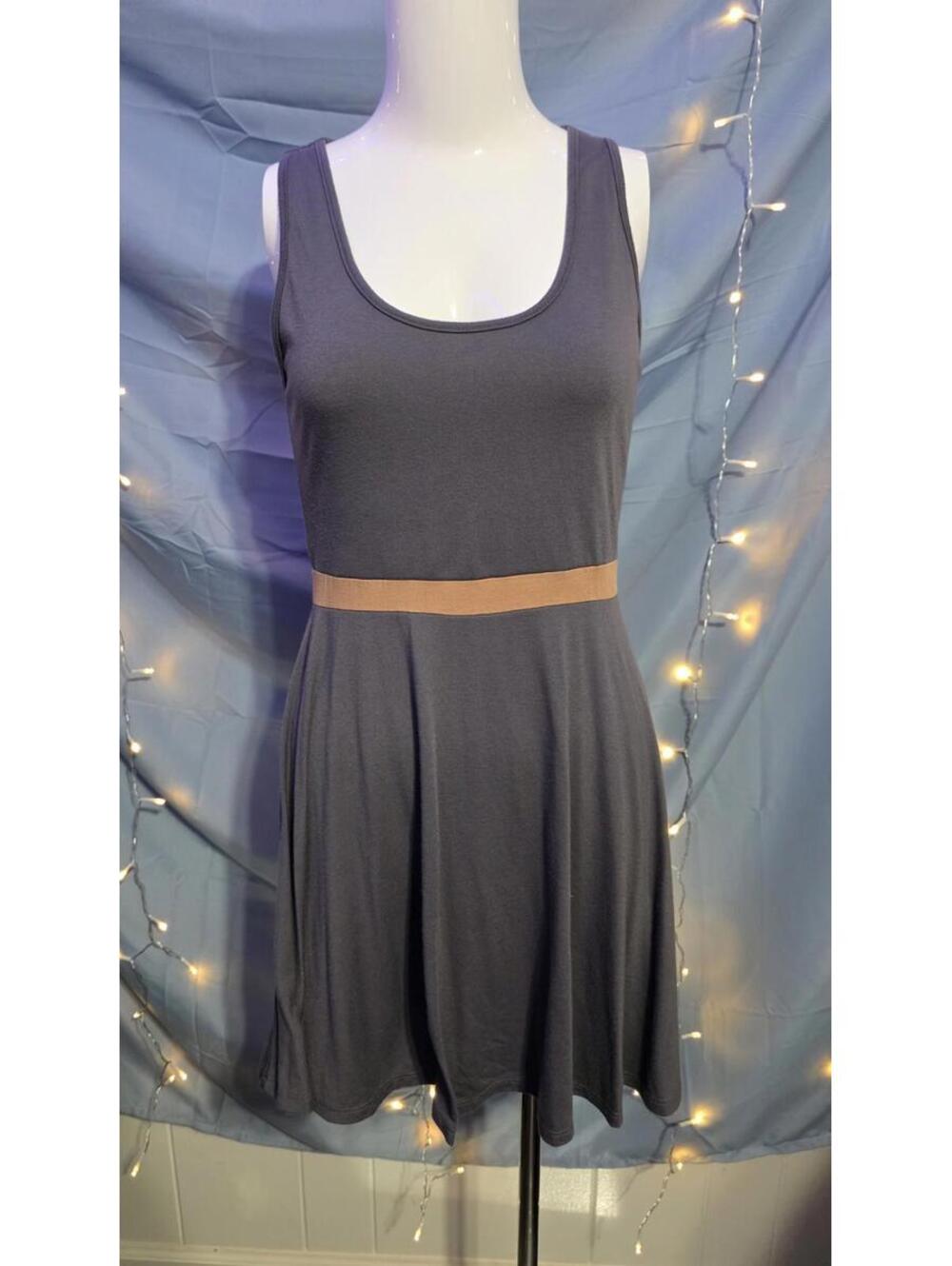 Lucca Couture Grey Brown Floral Fit & Flare Mini Sundress Open Back Size M